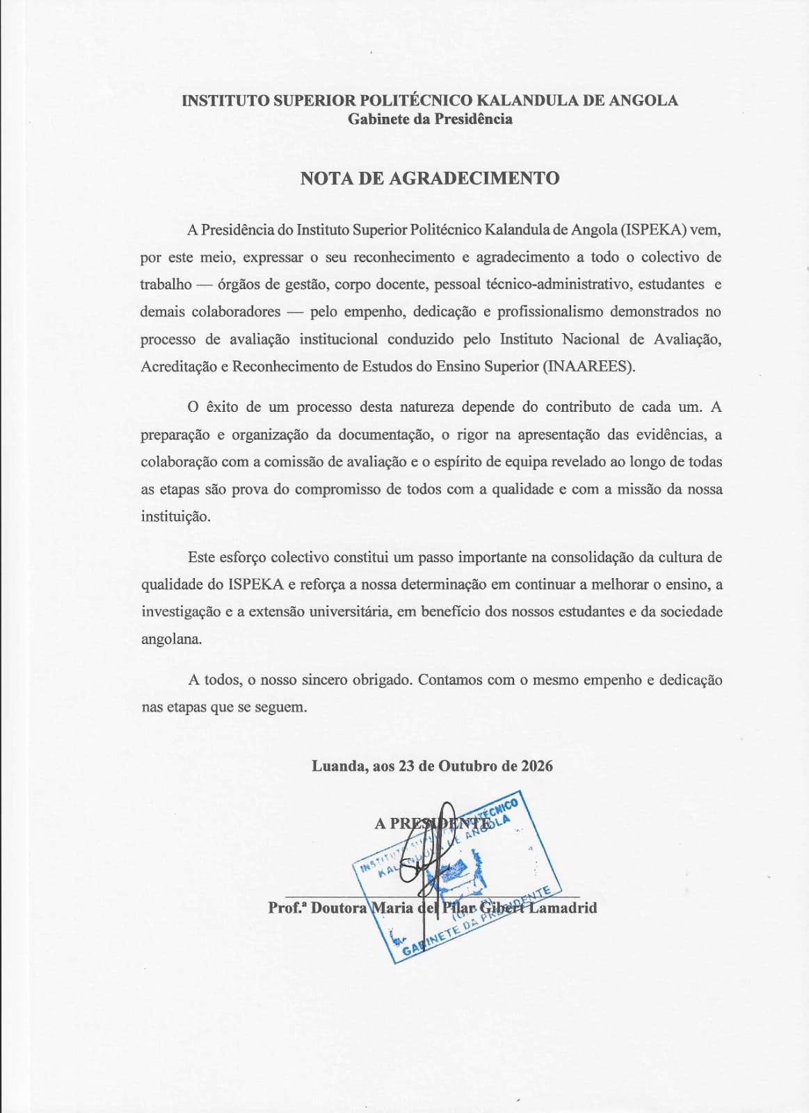 Nota De Agradecimento