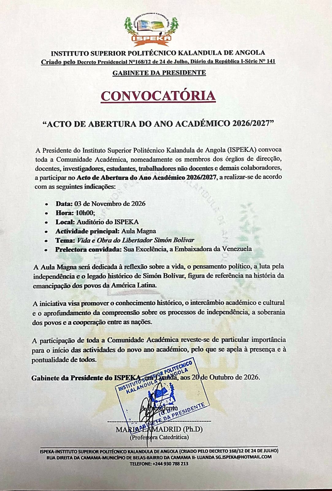 ISPEKA realiza Acto de Abertura do Ano Académico 2026/2027  — imagem 2